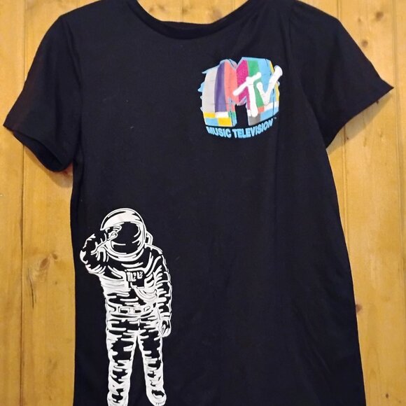 Men's Black Small MTV Music Television Astronaut Logo T-Shirt - Picture 2 of 4